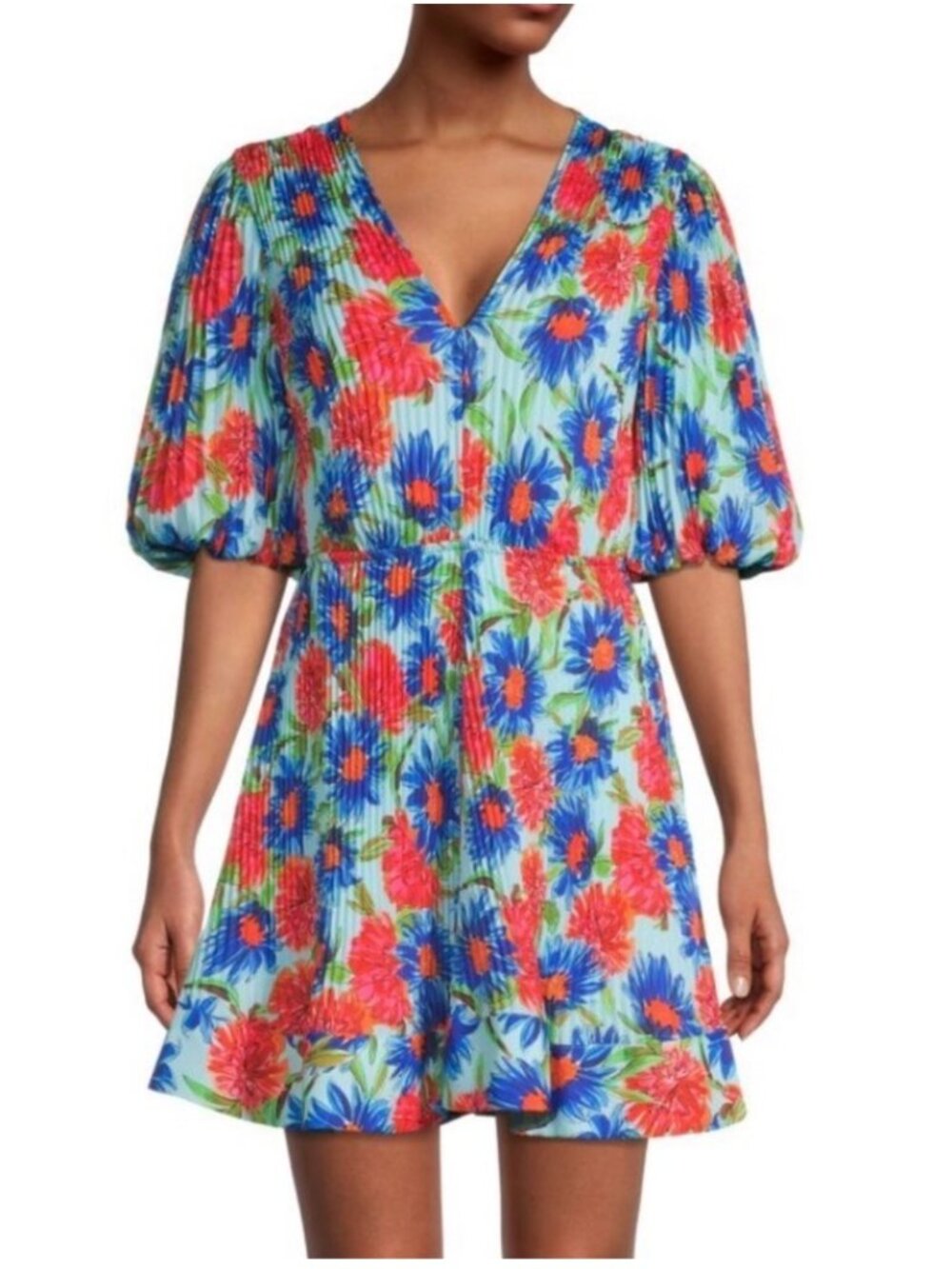 NWT Milly Elle Painted Dahlia Pleated Colorful Minidress. Size 0
